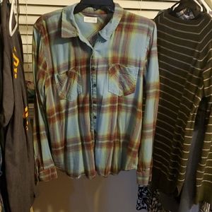 Relaxed Fit Blue and Red Plaid Button Up